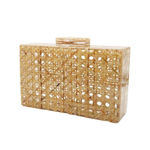 Acrylic Handbag Rattan Woven Pattern Square Box Crossbody Handbag :] - Picture 1 of 6